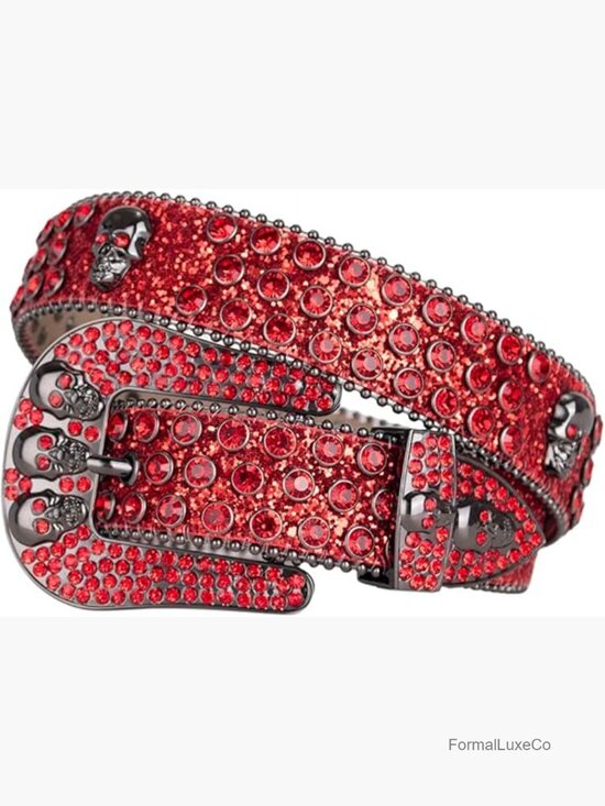 Rhinestone Crystal Skull Studded Leather Belt for Women main image 5